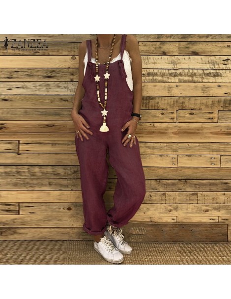 Jumpsuits S 5XL 2019 Women Casual Solid Strappy Dungarees Vintage Cotton Linen Loose Party Long Harem Overalls Rompers Jumpsu...