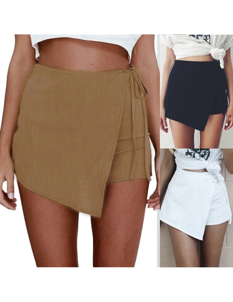 Shorts Summer Women Solid Shorts Loose Casual Short Slim High Waist Zipper Back Irregular Skirt Shorts OL Clothes TY53 - Blac...