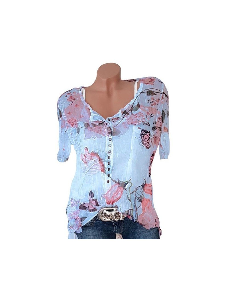 Blouses & Shirts Blouse Women Summer Chiffon wrinkle translucent V-neck Shirt Sleeves Print Blusas Plus Size Womens Tops And ...