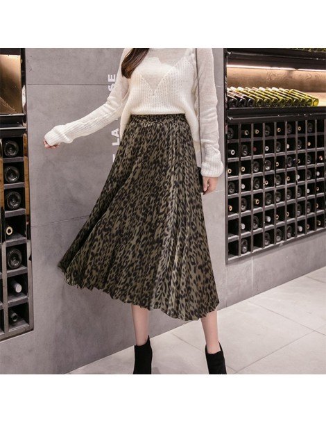 Skirts Fashion Leopard Skirts Women with Lined 2019 Autumn Winter High Waist Pleated Midi Long Skirts Female Korean Skirt Lad...
