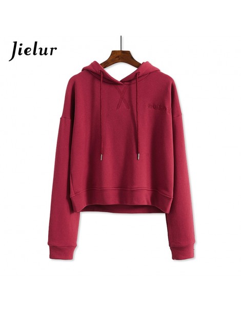 Hoodies & Sweatshirts 6 Solid Color Spring Autumn Hoodies Women Embroidery Letter Simple Crop Sweatshirt Casual All-match Thi...