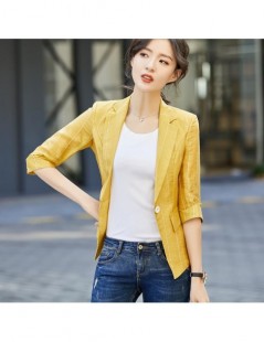 Blazers Summer Wear Women Striped Casual Thin Blazers and Jackets Girl Half Sleeve Coat Breathable Soft Fabric - Yellow Blaze...