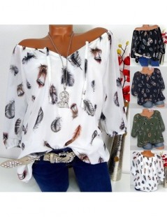 Blouses & Shirts Fashion 5XL Plus Large Size Women's Blouses Summer Tops New Leisure Blouse White Loose Feather Print V Neck ...