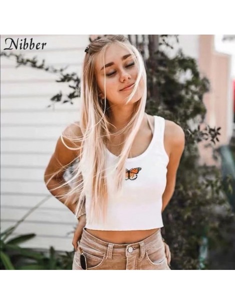 Camis white sleeveless crop tops women's Butterfly embroidery camisole summer hot sale solid Basic tees Casual ladies tank to...
