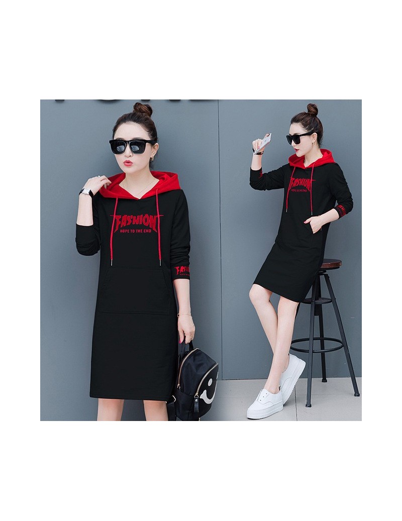 Hoodies & Sweatshirts 2018 Autumn And Winter New Women Hoodies Plus Velvet Thick Hedging Dress Long Embroidered Letters Fashi...
