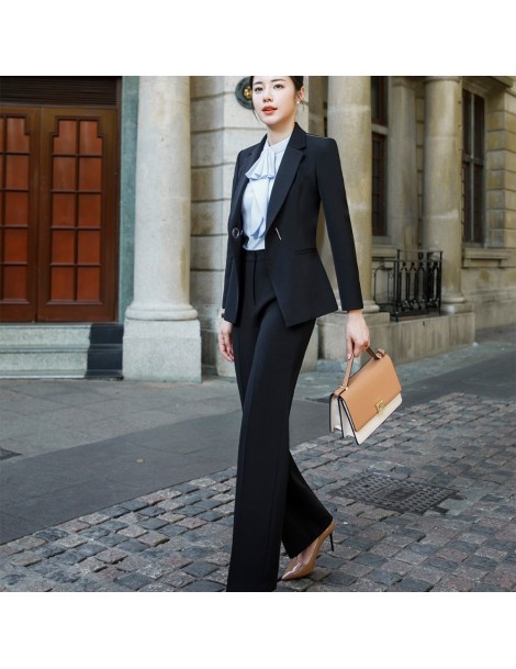 Pant Suits New 2019 Two Pieces Set Women Pant Suit Size S-4XL White Jacket Blazer With Pant Office Lady Work Wear Suits - Blu...