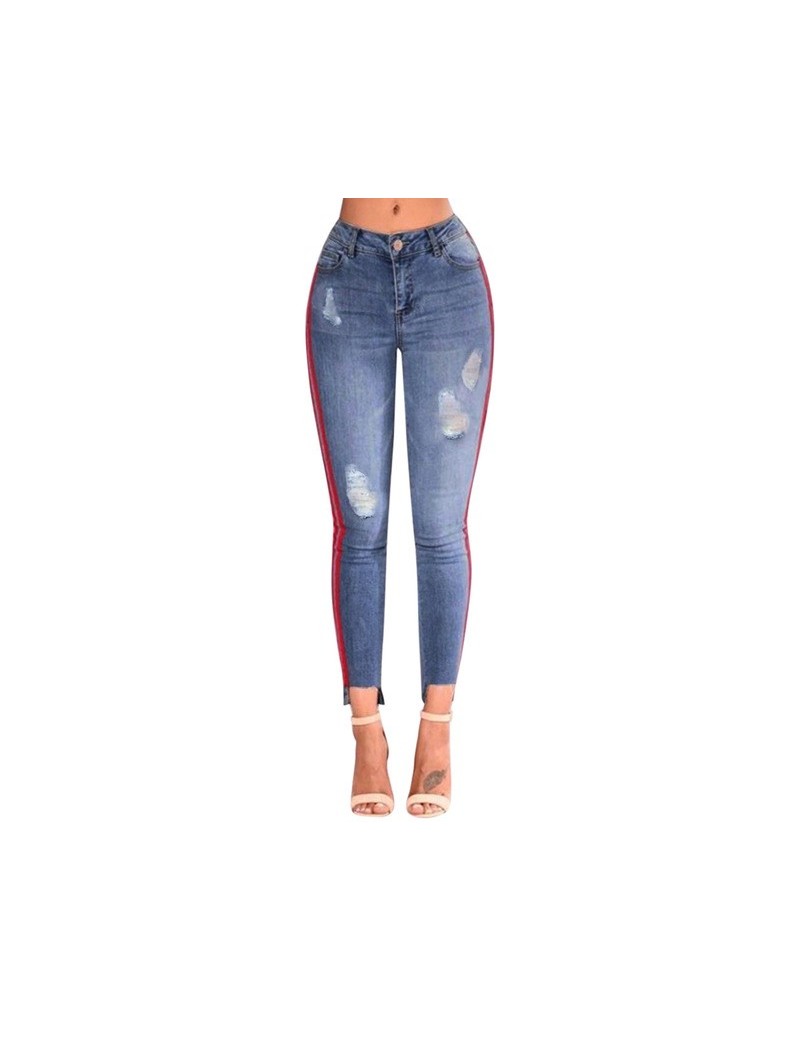 Jeans Jeans Woman 2018 High Waist Jeans Slim Skinny Ripped Stretchy Denim Pencil Pants Trousers Side Stripe Ripped Hole Blue ...