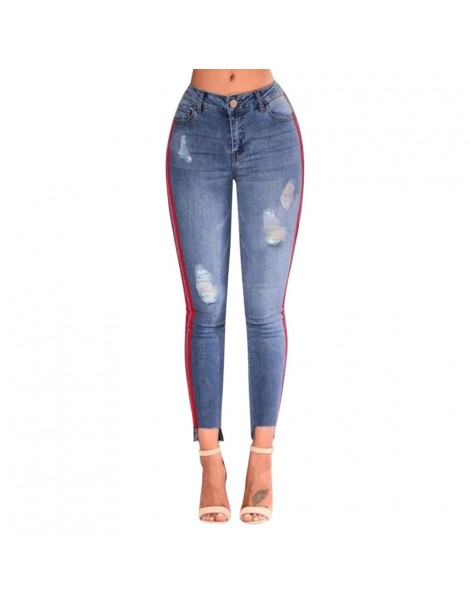 Jeans Jeans Woman 2018 High Waist Jeans Slim Skinny Ripped Stretchy Denim Pencil Pants Trousers Side Stripe Ripped Hole Blue ...