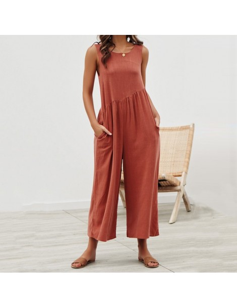 Jumpsuits red black Wide Leg Solid Jumpsuit Sexy Sleeveless Backless Women Jumpsuits Casual Loose Pocket Basic Ladies Romper ...