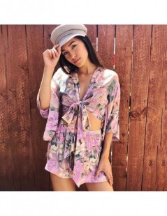Women's Sets 2018 Summer Women 2 Piece Set Lily Kimono Tie Crop Top +Cute Lily Flutter Shorts Suit 2pcs Set Women Clothing Bo...