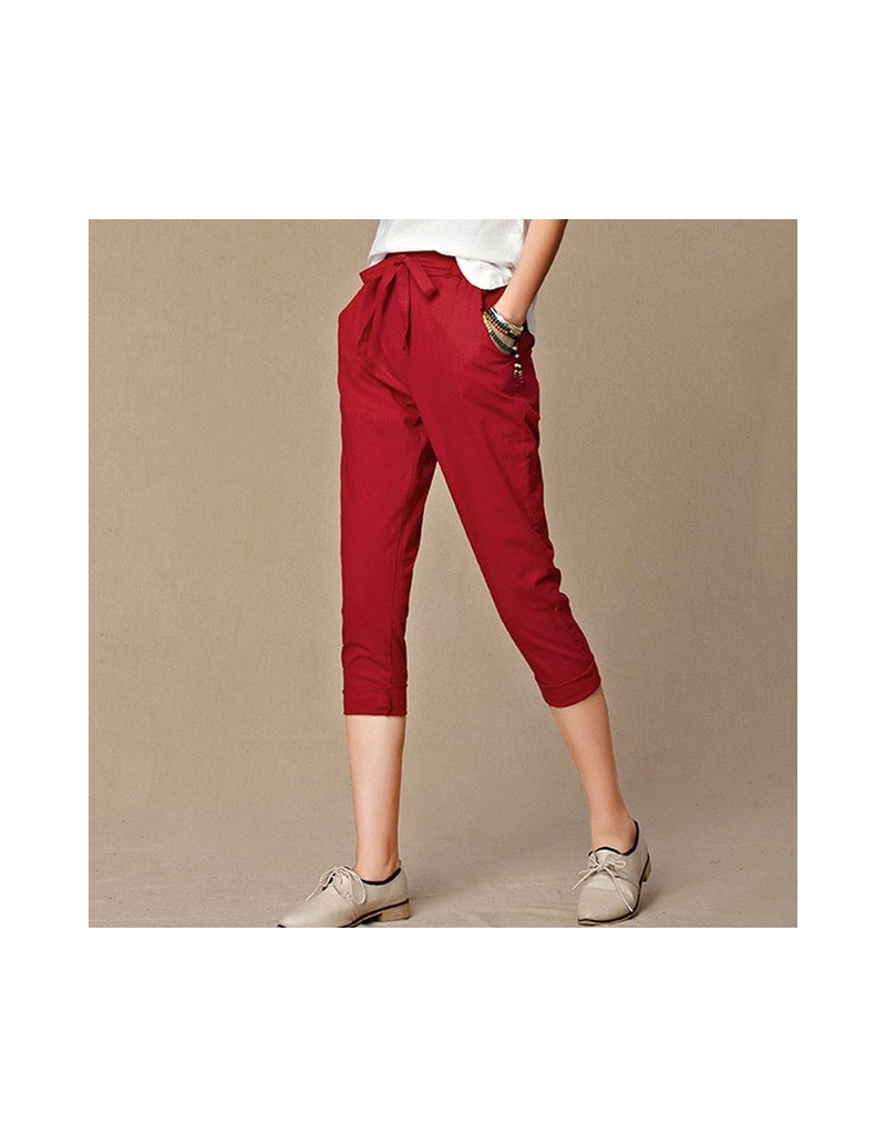 2019 summer new women's casual pants capris fashion cotton Linen crops pants elastic waist harem pants trousers size 4XL - r...