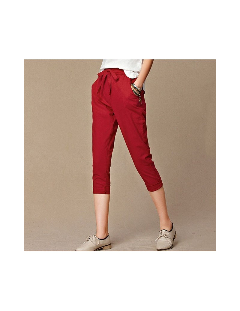 Pants & Capris 2019 summer new women's casual pants capris fashion cotton Linen crops pants elastic waist harem pants trouser...