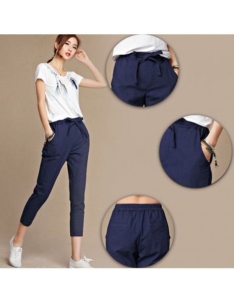 Pants & Capris 2019 summer new women's casual pants capris fashion cotton Linen crops pants elastic waist harem pants trouser...