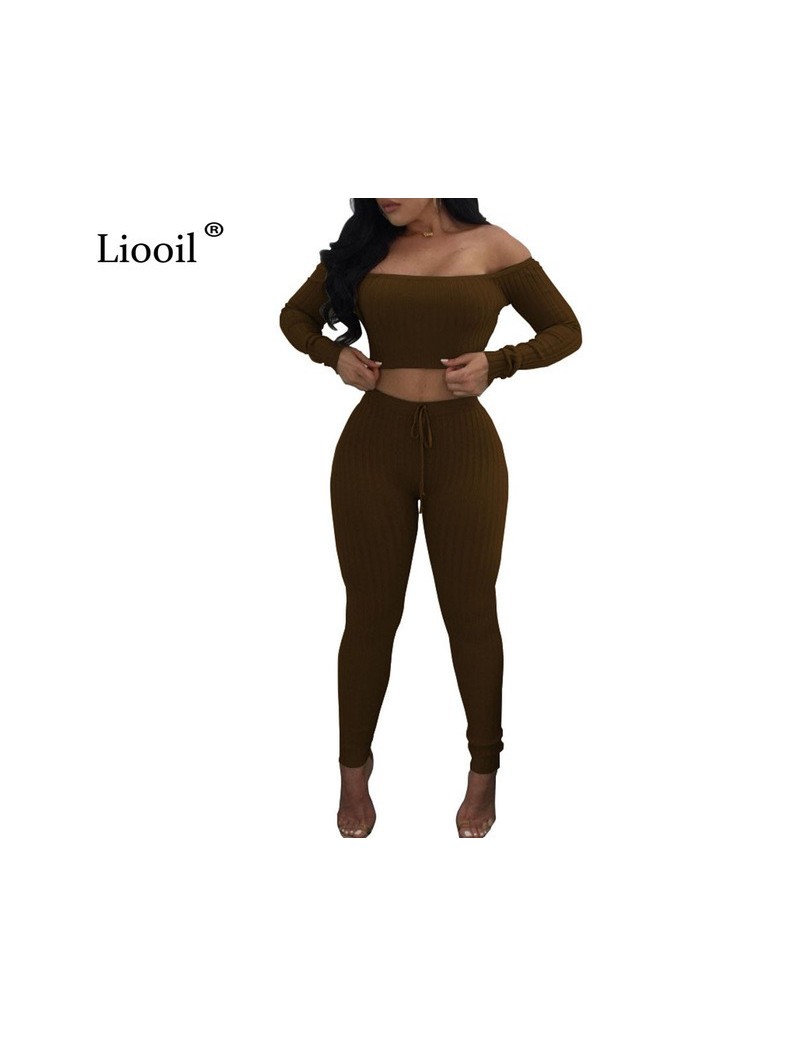 Two Piece Ribbed Sexy Jumpsuits For Women 2019 Long Sleeve Off Shoulder Backless Party Bodycon Rompers Womens Jumpsuit - Cof...