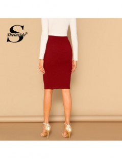 Skirts Elegant Burgundy Pencil Skirt Women 2019 Spring Mid Waist Bodycon Skirts Office Ladies Workwear Solid Skirt - 41411540...