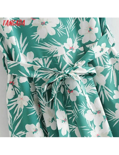 Jumpsuits womens green jumpsuit flower print ankle length pants with belt ladies overalls jumpsuits summer beach playsuits 3Y...
