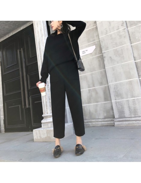 Women's Sets Knitted 2 pieces Set Tracksuits Women 2019 Autumn Winter Thick Warm O-neck Loose Sweater+Ankle-Length Pants Warm...