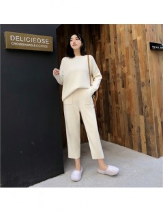 Women's Sets Knitted 2 pieces Set Tracksuits Women 2019 Autumn Winter Thick Warm O-neck Loose Sweater+Ankle-Length Pants Warm...