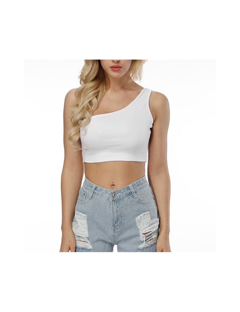 Crop Tops Streetwear Cropped Sexy Halter Women Lady Female One Shoulder Sleeveless Tank Tops Black White Beach Vest Bare Mid...