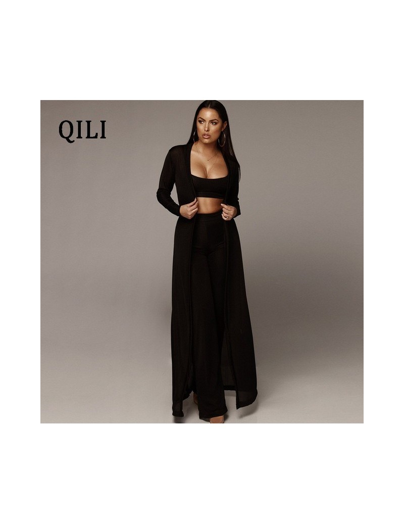 Jumpsuits 2019 Autumn Women Long Sleeve Jumpsuits 3 piece Set Female Robe+Short Top+Wide Leg Long Pants Belted Set Solid Jump...