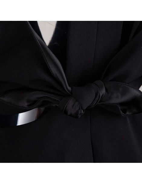 Blazers Backless Black Blazer Women Fashion Hollow Out Bow Bandage Elegant 2019 Autumn Sexy Style Single Button Coat F738 - b...
