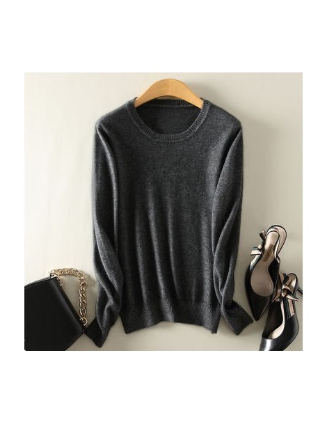 Pullovers Cashmere wool Sweater Women solid color Pullover o-neck sweater Long sleeve Knitted clothes - Dark grey - 473044975...