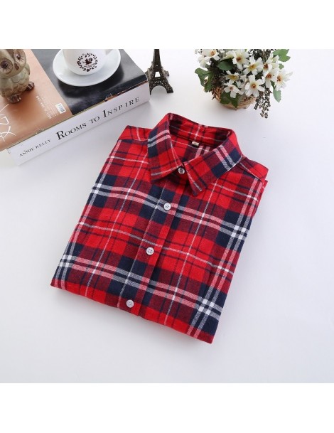 Blouses & Shirts 2018 Spring New Brand Women Blouses Long Sleeve Cotton Flannel Plaid Shirts Women Casual Plus Size Shirt Blu...