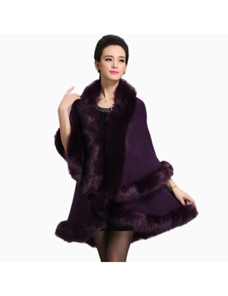Women Faux Fur Coat Long Purple Cardigan Sweater Cape Shawl Luxury Faux ...
