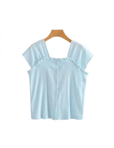 Blouses & Shirts women sweet ruffles square collar shirts sleeveless ruffles white blouse female casual summer chic tops blus...