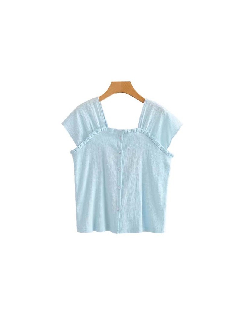 Blouses & Shirts women sweet ruffles square collar shirts sleeveless ruffles white blouse female casual summer chic tops blus...