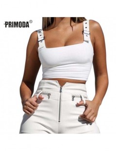 Tank Tops Sexy Camis Black White Shirt Adjusting Metal Buckle Club Party 2019 Spring New Women Tops Solid Slim Tanks Crop Top...