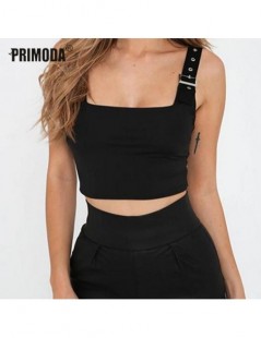 Tank Tops Sexy Camis Black White Shirt Adjusting Metal Buckle Club Party 2019 Spring New Women Tops Solid Slim Tanks Crop Top...