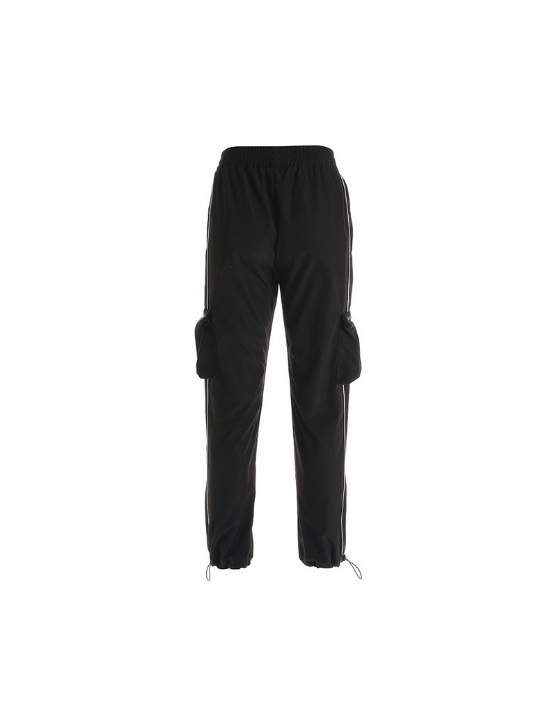 Pants & Capris Harajuku Casual Black Cargo Pants Women Stripes Elastic High Waist Pants Capris Streetwear Korean Sweatpants J...