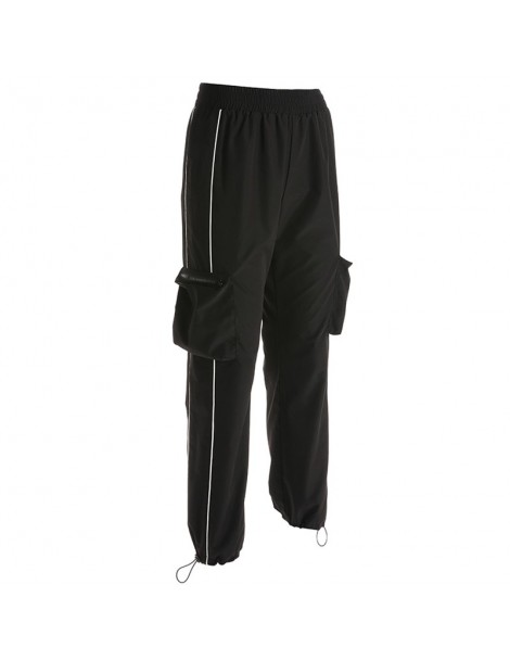 Pants & Capris Harajuku Casual Black Cargo Pants Women Stripes Elastic High Waist Pants Capris Streetwear Korean Sweatpants J...