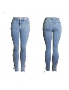 Jeans catonATOZ 2134 New Fashion Lace Up Jeans Woman Straight Eyelet Denim Jeans For Women - Medium Blue - 443939404161 $28.96