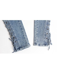 Jeans catonATOZ 2134 New Fashion Lace Up Jeans Woman Straight Eyelet Denim Jeans For Women - Medium Blue - 443939404161 $28.96