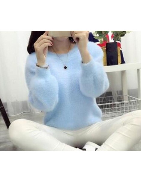 Pullovers 2019 Sweater Women Fashion Casual Simple Lantern Sleeve Solid Color Loose Comfort Cashmere Knitting Mohair Fur Pull...