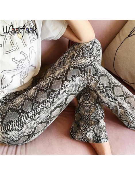 Pants & Capris High Waist Women Flare Pants Snake Print Knitted Skinny Casual Long Trousers Femme Stretchy Ladies Bell Bottom...