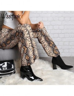 Pants & Capris High Waist Women Flare Pants Snake Print Knitted Skinny Casual Long Trousers Femme Stretchy Ladies Bell Bottom...