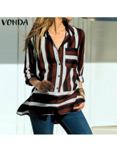 Blouses & Shirts Women Blouse 2019 Autumn Sexy Turn-down Collar Long Sleeve Tops Elegant Ladies Striped Shirt Casual Loose Bl...