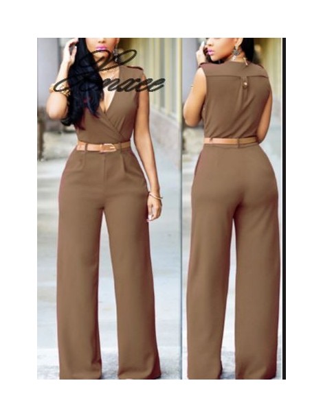 Jumpsuits Women Sexy Jumpsuit Office Lady V Neck Sleeveless Rompers FEmale Wide Loose Leg Pants Playsuit Sashes Women Jumpsui...