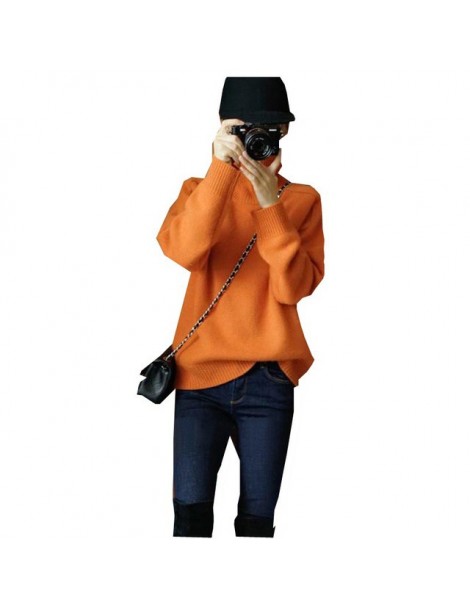 Pullovers Winter Turtleneck Sweaters Women Long Sleeve Casual Orange High Collar Warm Pullover Cashmere Knitted Sweater Femal...