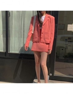 Skirt Suits 2019 Women Korea Pink Casual Suits Single Breasted Top Blazer And Skirt Set Pockets Jacket And Skirt Two Piece Se...