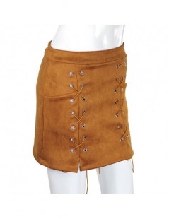 Skirts Fashion Womens Autumn Lace-up Leather Suede Pencil Skirt Winter Cross High Waist Mini Skirt Zipper Split Bodycon Short...