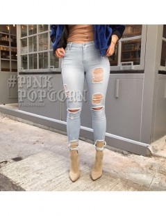 Jeans Distressed Jeans Women Pencil Pants Trousers Ladies Stretchy Skinny Jeans Female Mid Waist Pants with Holes - Color 1 -...