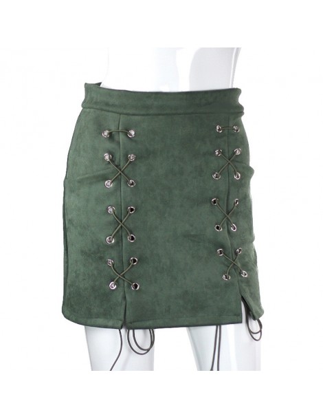 Skirts Fashion Womens Autumn Lace-up Leather Suede Pencil Skirt Winter Cross High Waist Mini Skirt Zipper Split Bodycon Short...