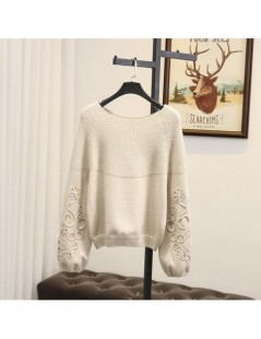 Pullovers Pearls Women Sweater Plus Size Pullovers Casual O-neck Loose Stretched Long Sleeve Knitted Sweater SWM1230 - Beige ...