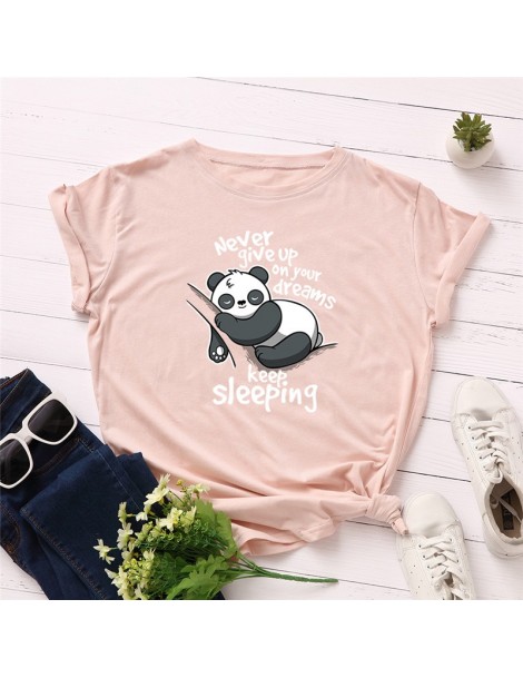 T-Shirts Plus Size S-5XL New Lovely Panda Letter Print T Shirt Women 100% Cotton O Neck Short Sleeve Summer T-Shirt Tops Casu...