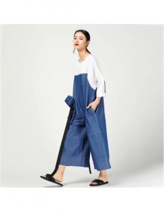 Jumpsuits Summer Casual Hit Color Women Jumpsuit O Neck Long Sleeve Patchwork Big Pockets Loose Ankle-length Pants 2019 Fashi...