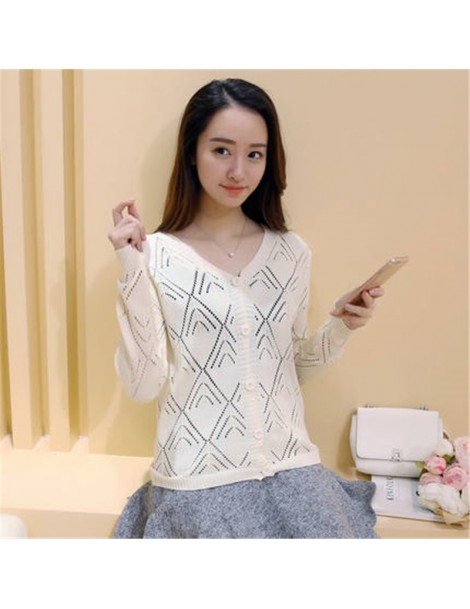 Cardigans Korean Style 2019 new women's Korean long sleeved knit cardigan collar hollow V simple air conditioning shirt femal...